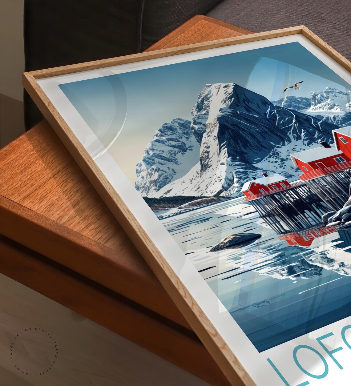 Lofoten Islands Norway Red Cabins Snowy Peak Vintage Travel Poster - Image 6