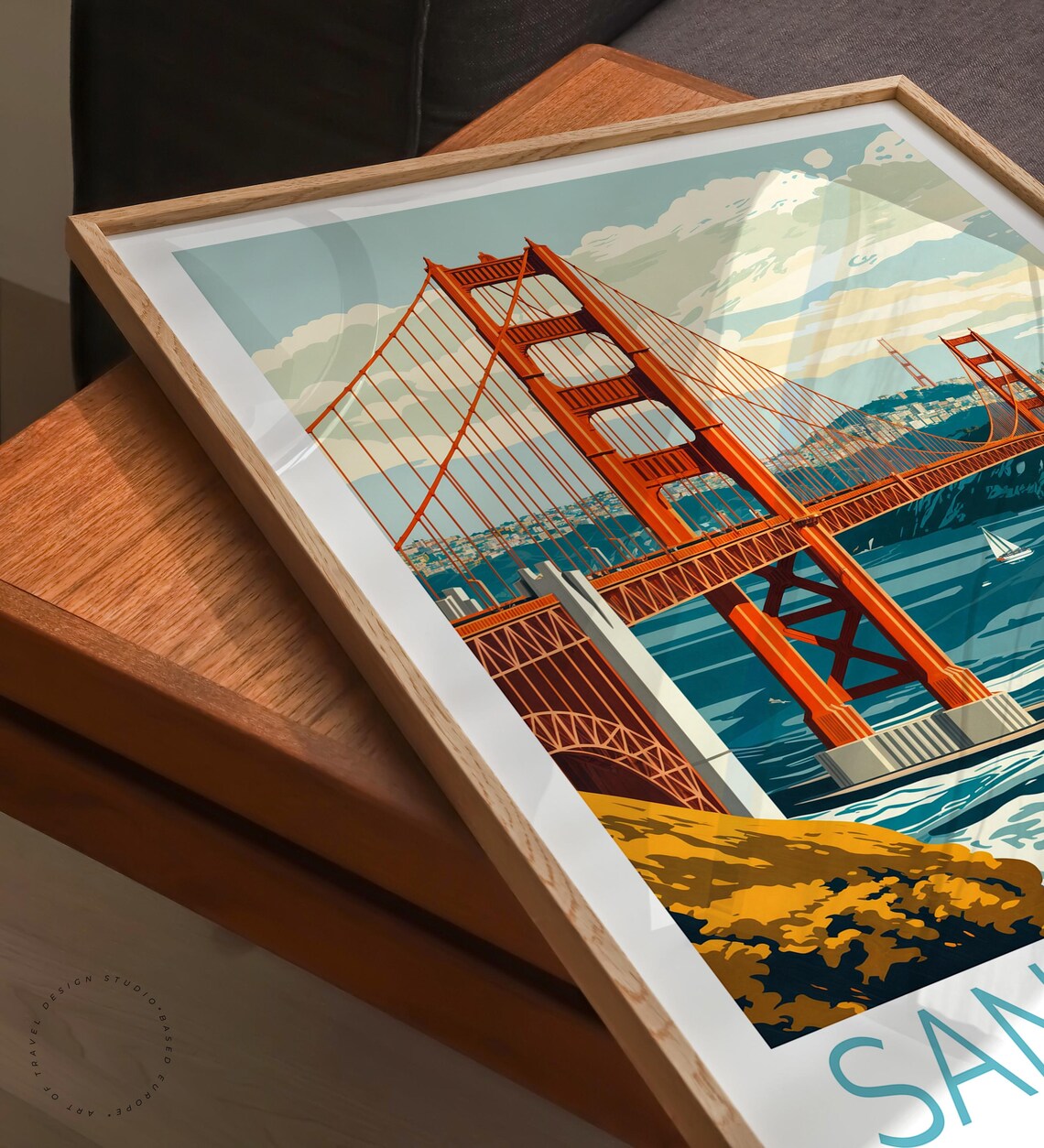 San Francisco Golden Gate Bridge Over the Bay in White Border Poster - Image 3