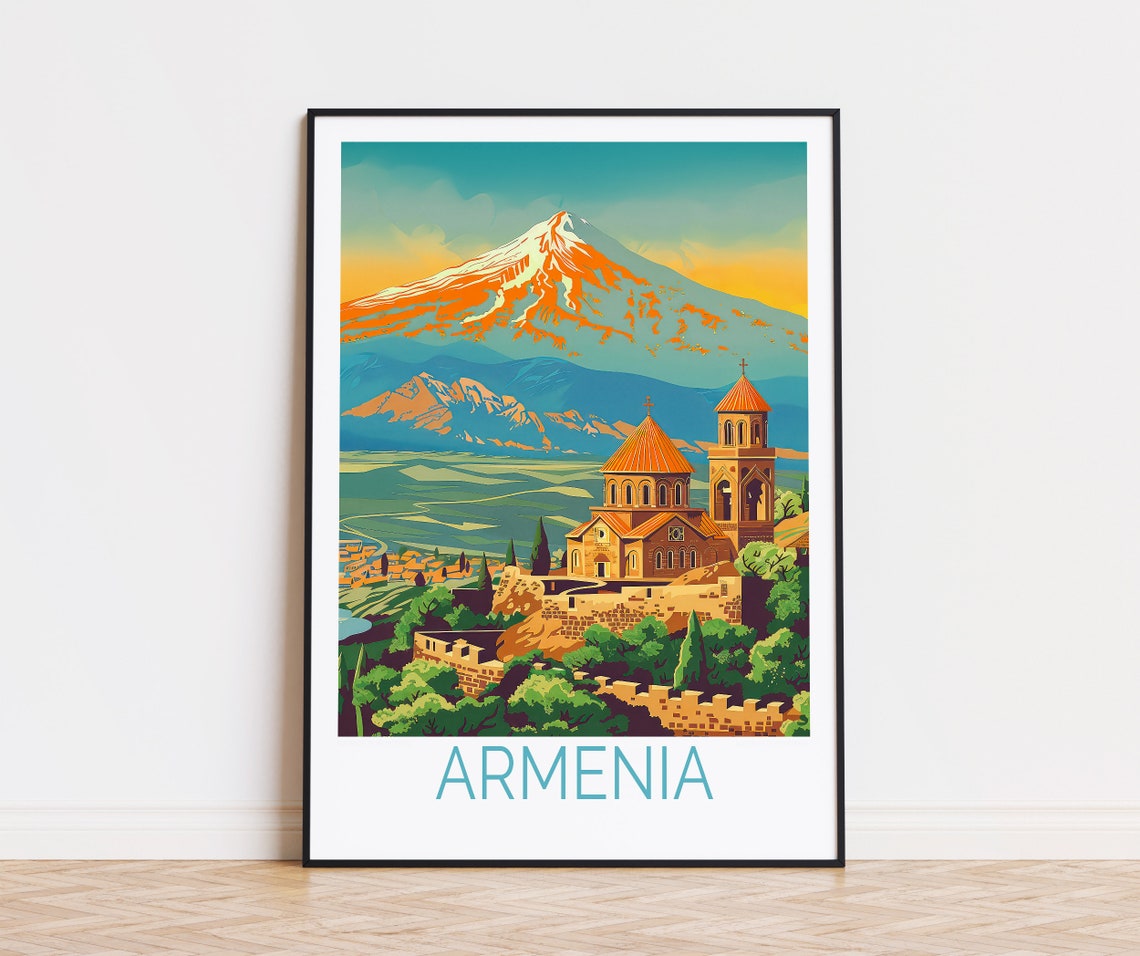 Armenia Geghard Monastery Valley with Mount Ararat Travel Poster