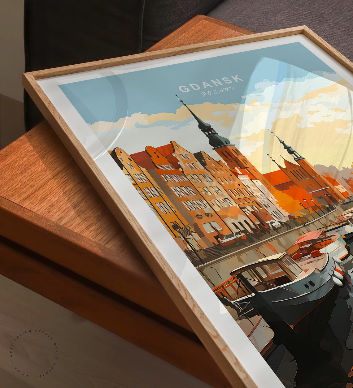Gdansk Poland Historic Waterfront Harbor Boats Sunset Glow Poster - Image 3