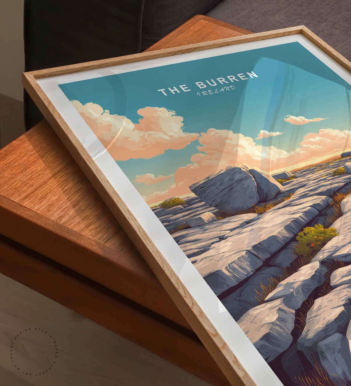 The Burren Ireland Limestone Pavement Golden Sky Vintage Travel Poster - Image 6