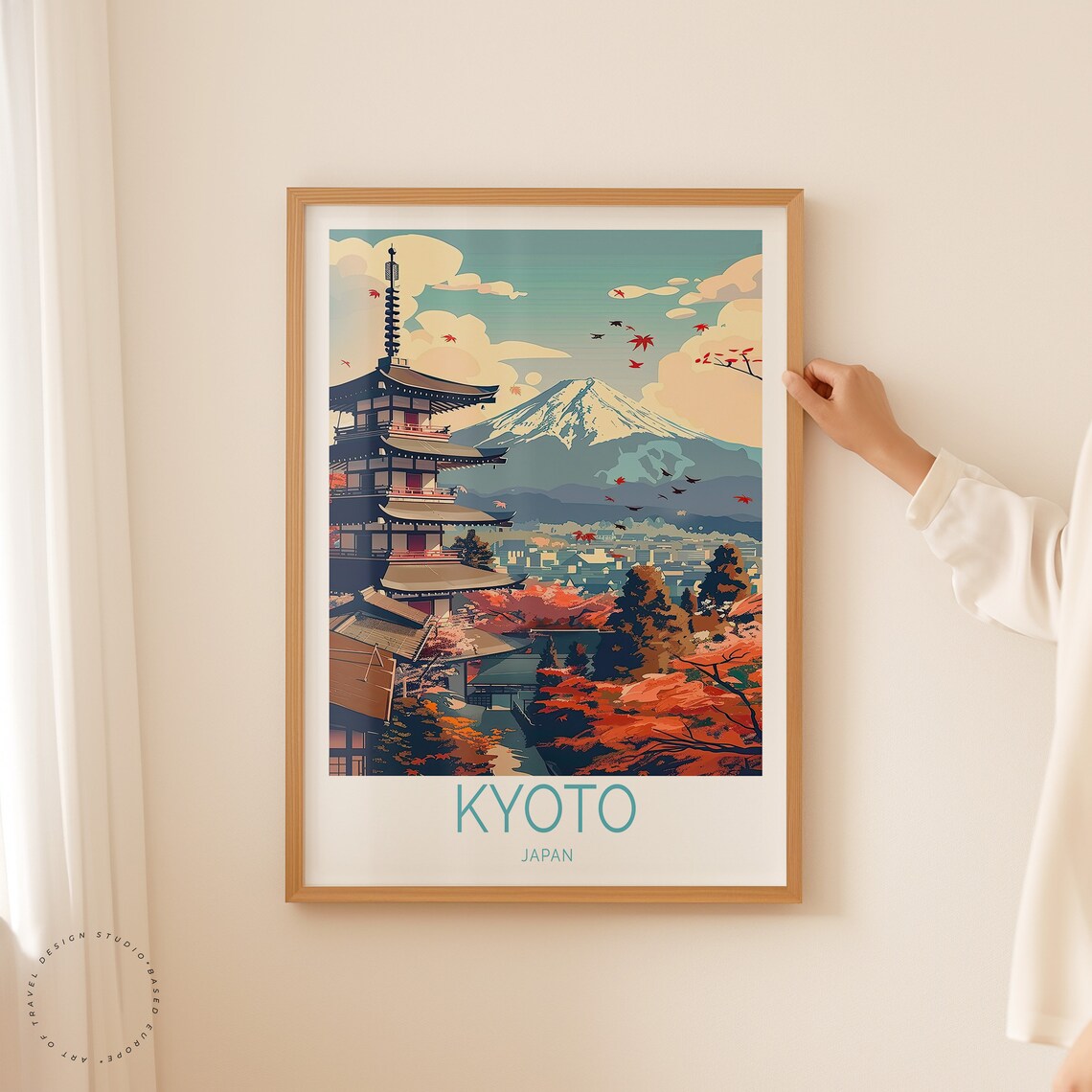 Kyoto Japan Five Storied Pagoda Mount Fuji Autumn Foliage Poster - Image 2