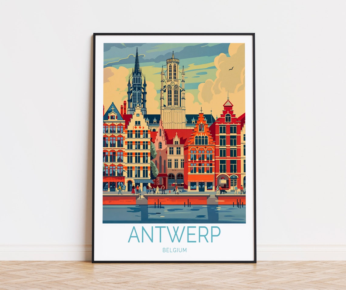 Antwerp Belgium Historic Guildhalls Cathedral Harbor Square Poster