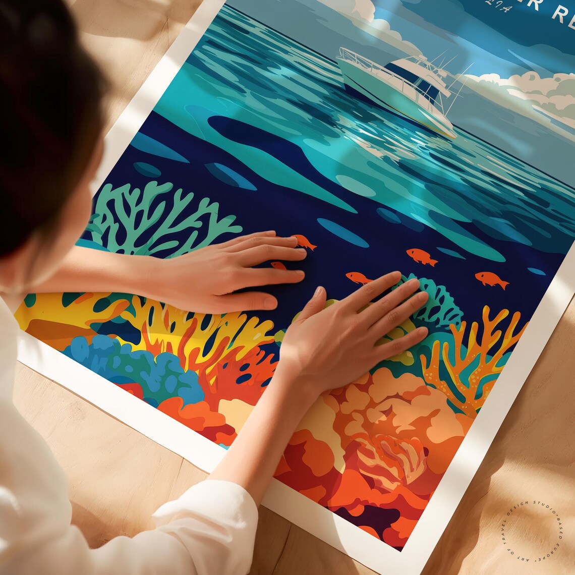 Great Barrier Reef Australia Dive Boat Coral Vintage Travel Poster - Image 3
