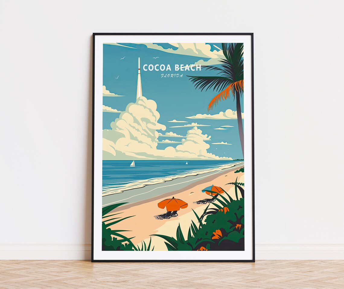 Cocoa Beach Travel Poster, Florida Wall Art Print