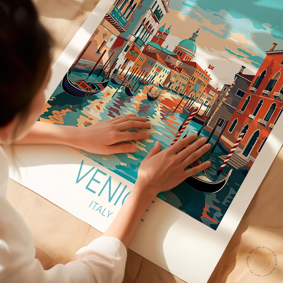 Venice Italy Grand Canal Gondolas Domed Church Waterfront Art Poster - Image 3