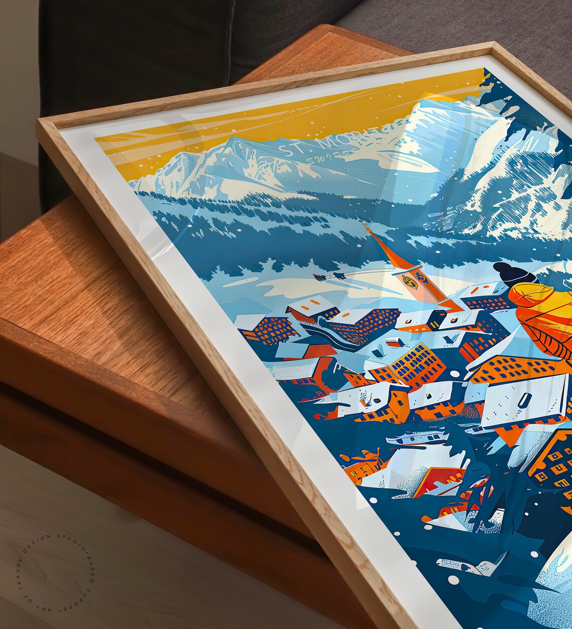 St Moritz Switzerland Ski Resort Alpine Village Sunset Print - Image 3