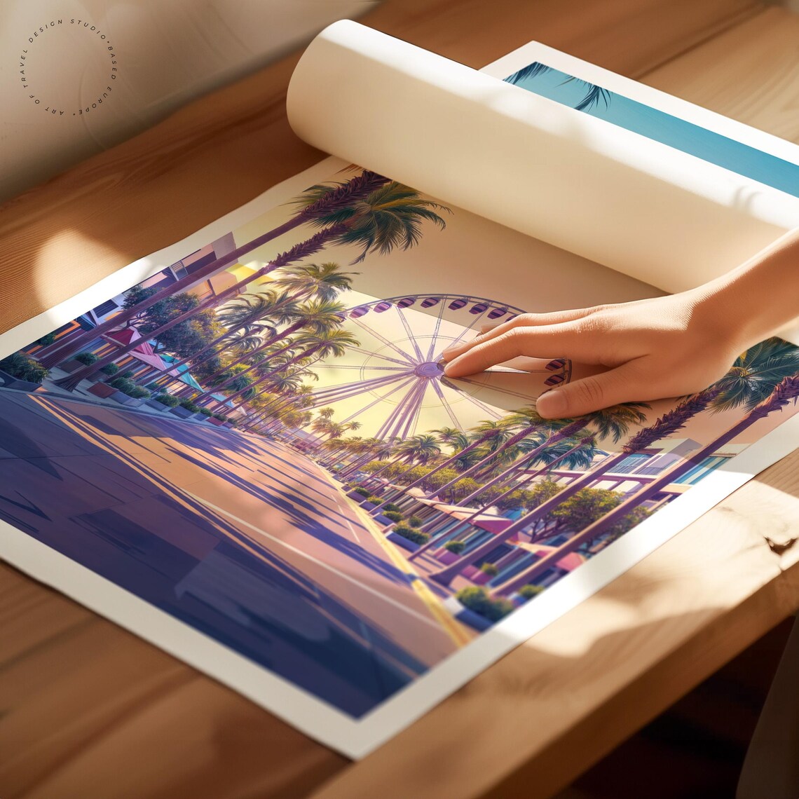 Irvine California Palm Promenade Ferris Wheel Sunset Travel Poster - Image 2