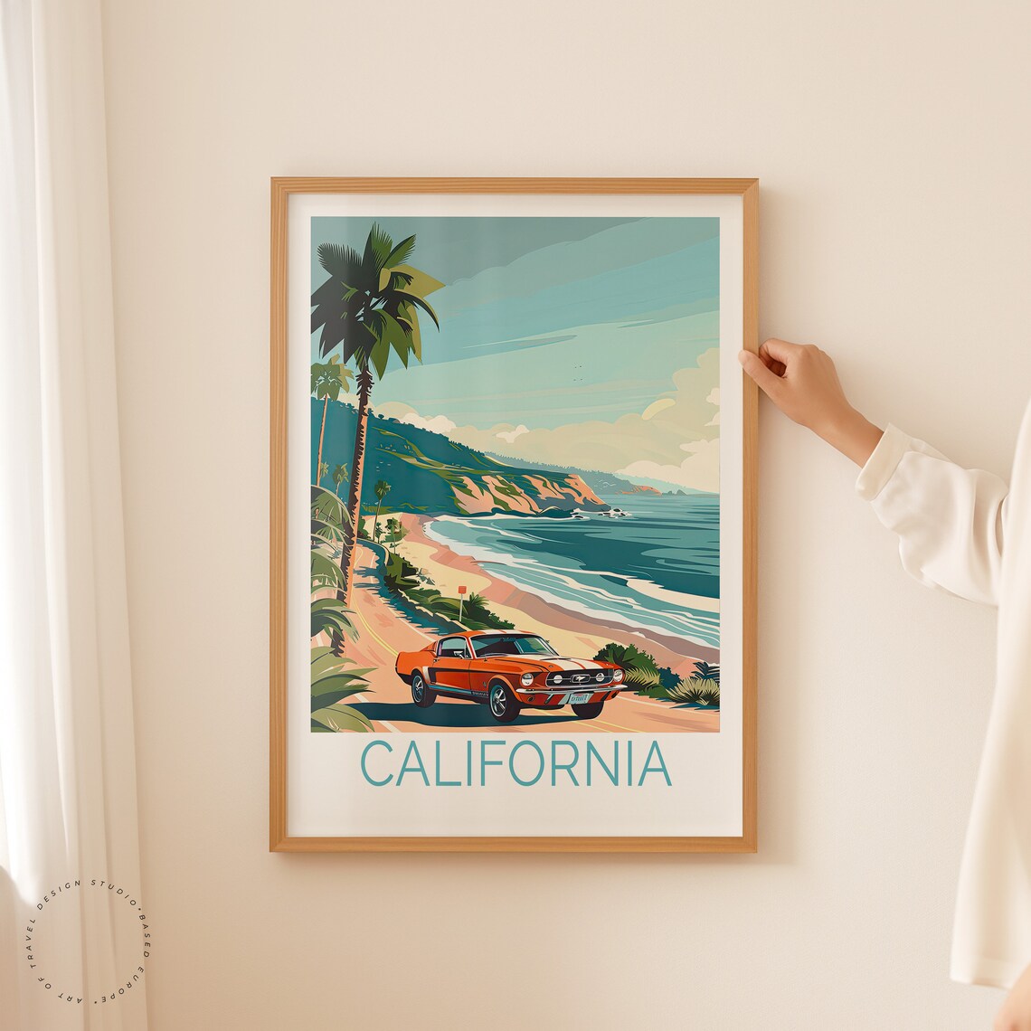 California Coast Highway Orange Mustang Fastback Beach Drive Wall Art - Image 2