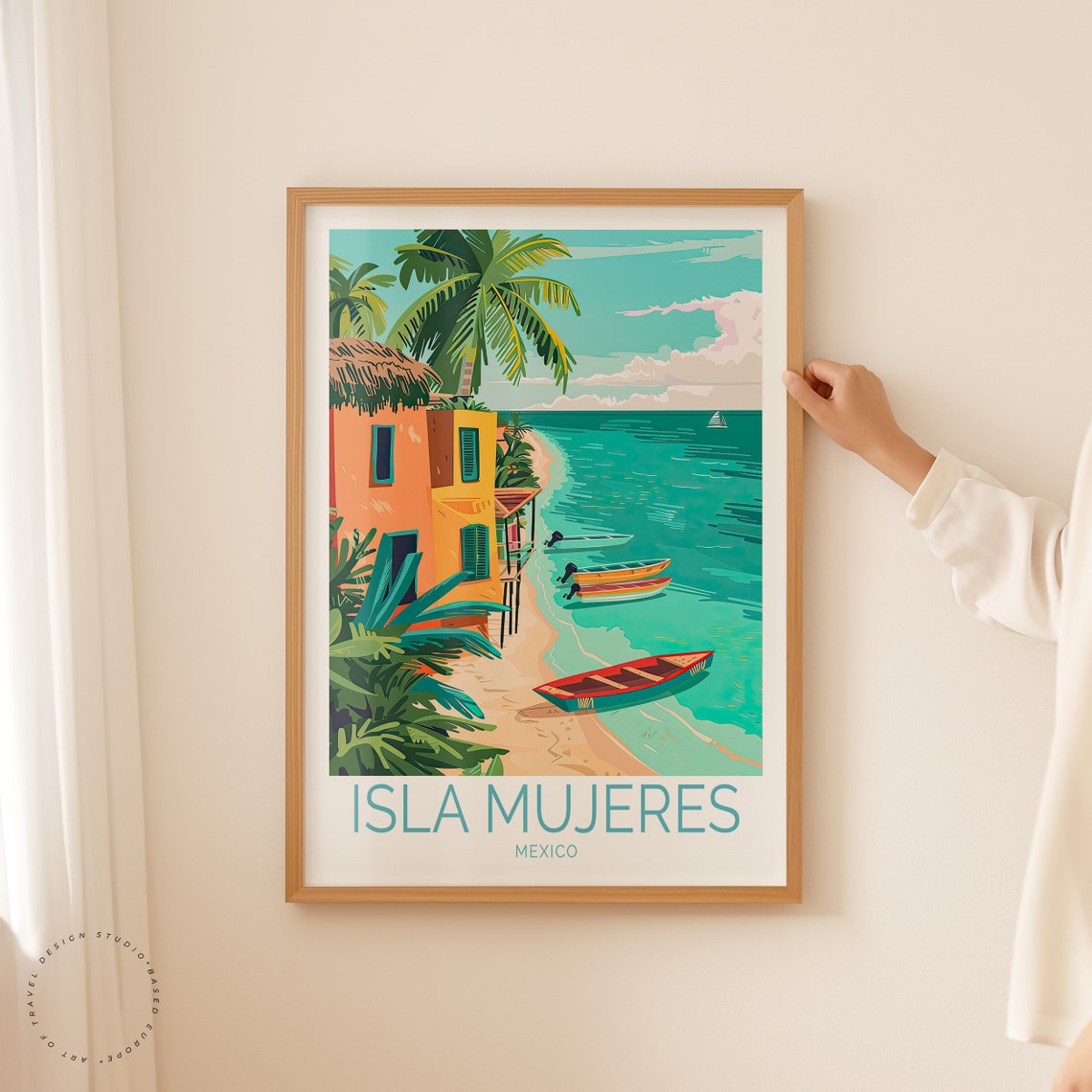 Isla Mujeres Mexico Caribbean Beach Thatched Roof Boats Poster - Image 2