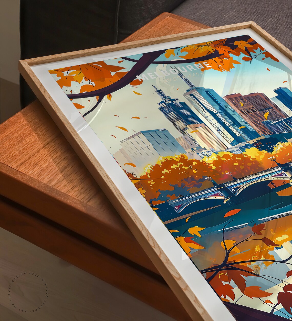 Melbourne Australia Autumn Skyline River Bridge Travel Poster - Image 3