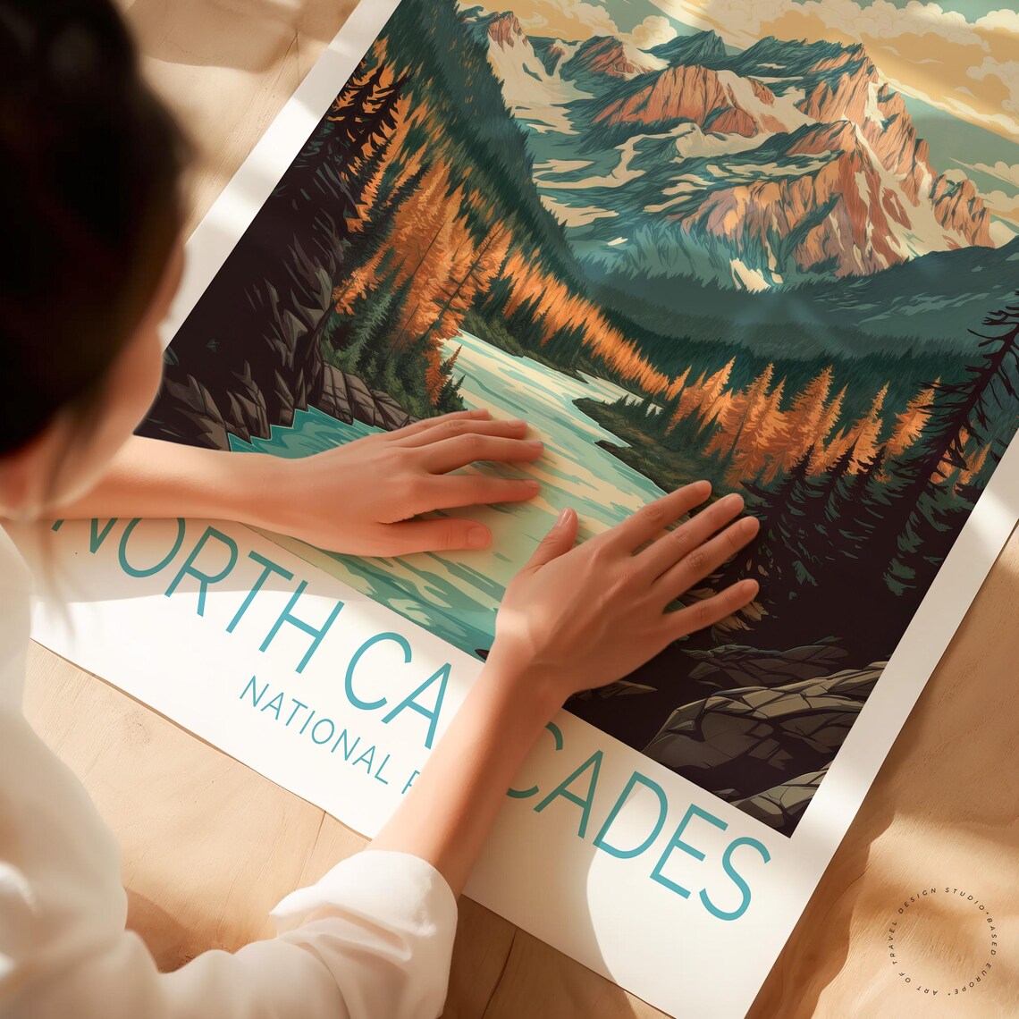 North Cascades National Park Autumn River Valley Snowy Peaks Poster - Image 3