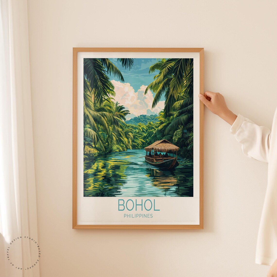 Bohol Philippines Lush Jungle River Cruise Boat Vintage Poster - Image 5
