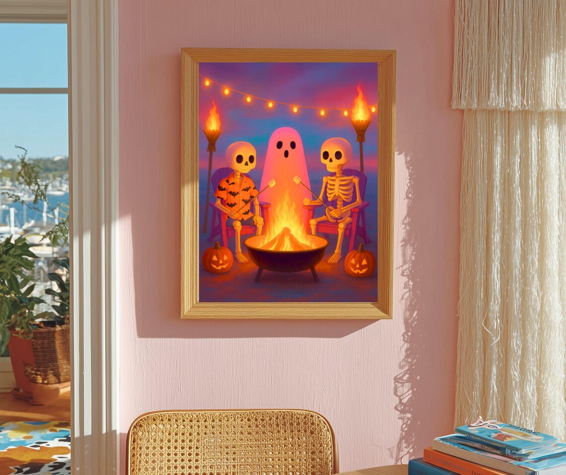 Summerween Print Spooky Skeletons Art