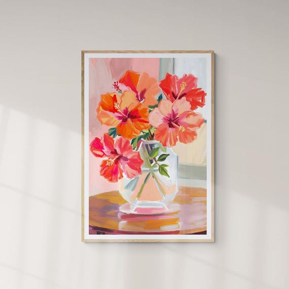 Hibiscus Flowers Floral Art Flower Market Art Print Abstract Painting Peach Hibiscus Floral Art Matisse