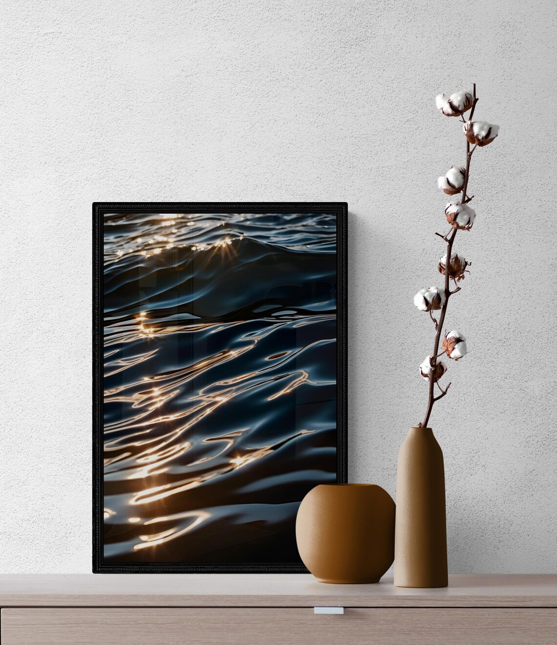 Dark Ocean Waves Golden Sunlight Reflections Moody Sea Photo Art Poster - Image 4