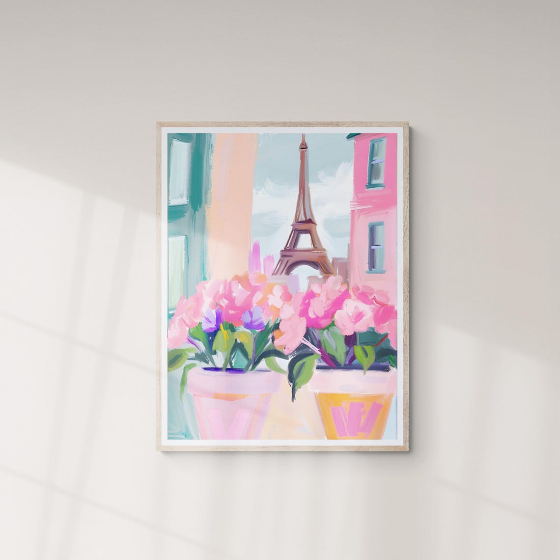 Eiffel Tower Pink Potted Flowers Paris Street Matisse Style Art Poster
