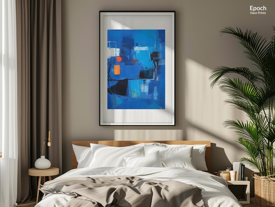 Abstract Blue Acrylic Oil Painting, Mid Century - Image 2