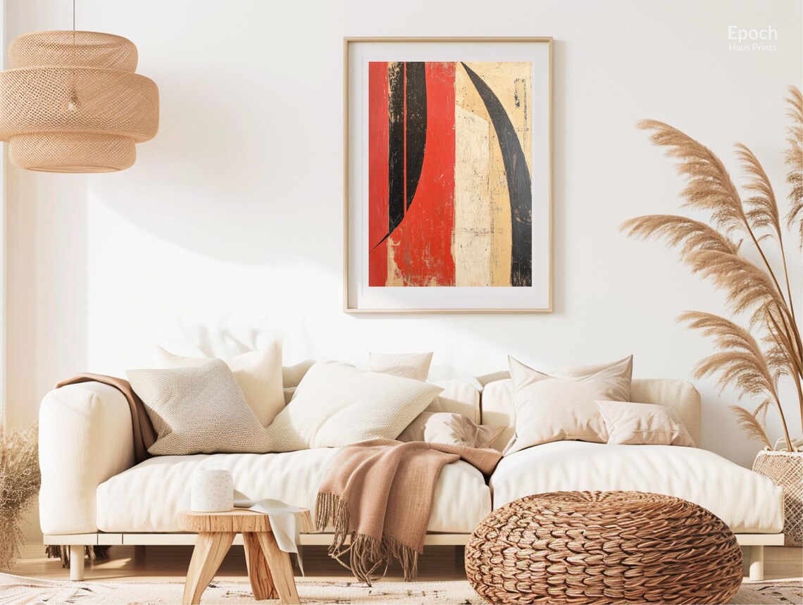 Abstract Red Acrylic Oil Painting, Mid-Century Art - Image 3