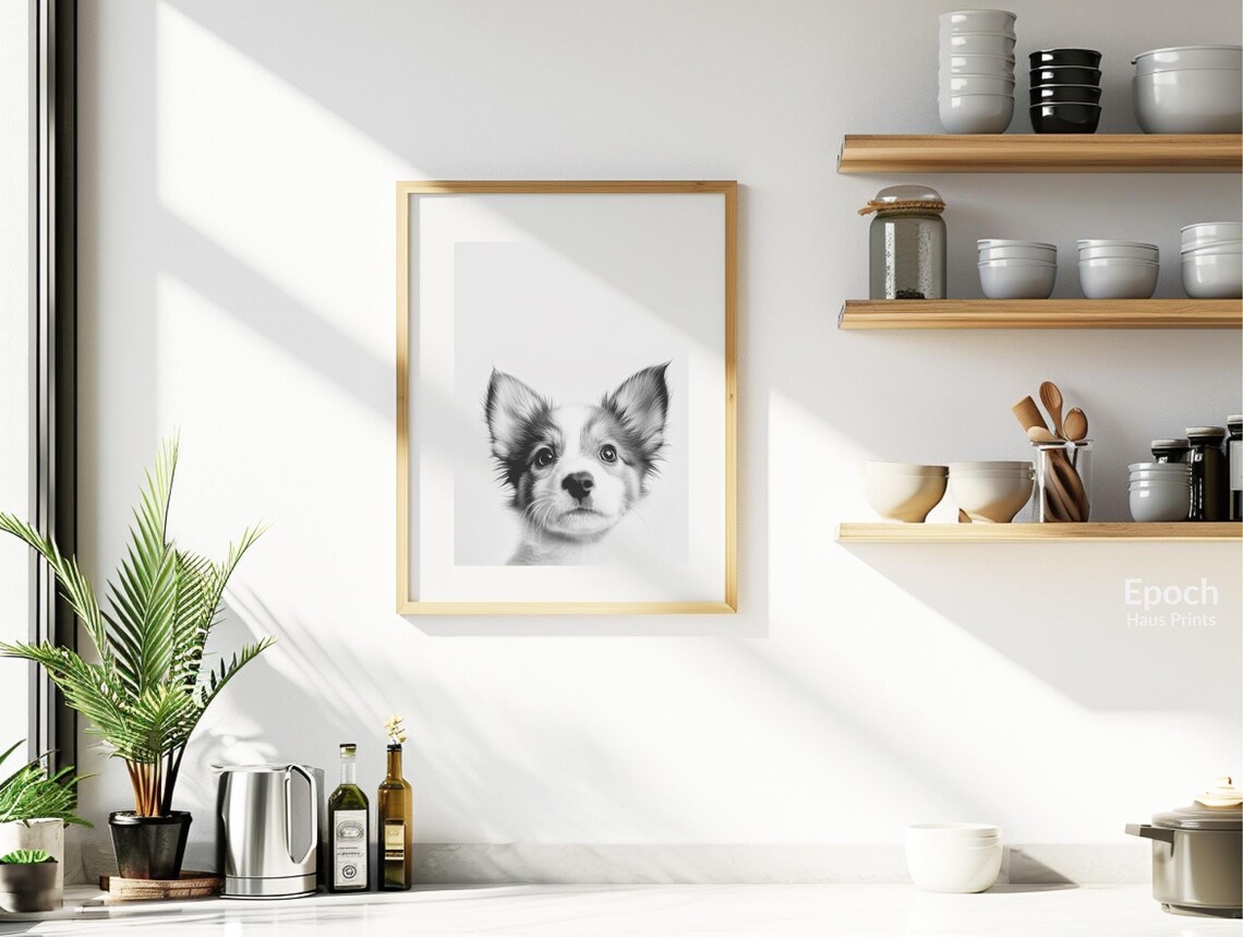 Cute Puppy Black And White Dog Photo Art Print - Image 2