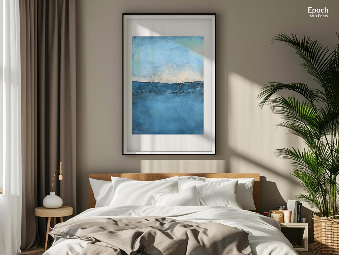 Abstract Blue Acrylic Oil Painting, Mid Century - Image 2