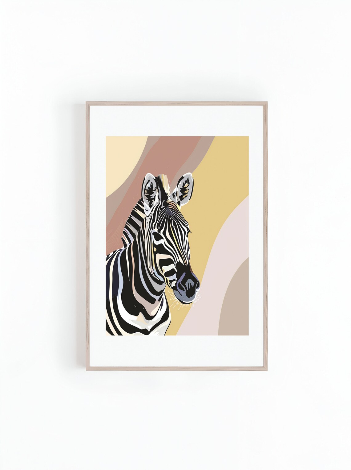 Zebra Portrait Illustration On Soft Pastel Wavy Background Poster
