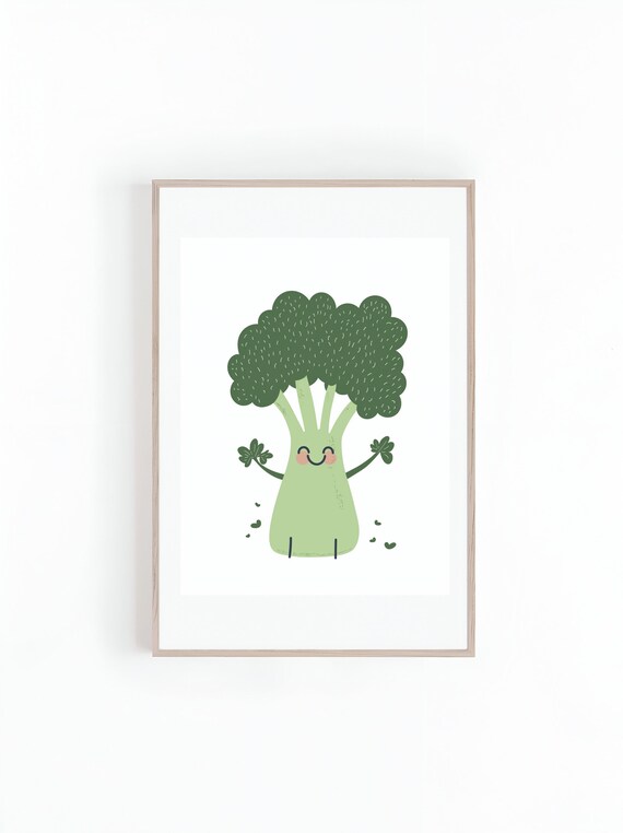 Childrens Room Artwork Illustration Of Broccoli Vegetables Nursery Wall Art Gender Neutral Wall Art Instant Print