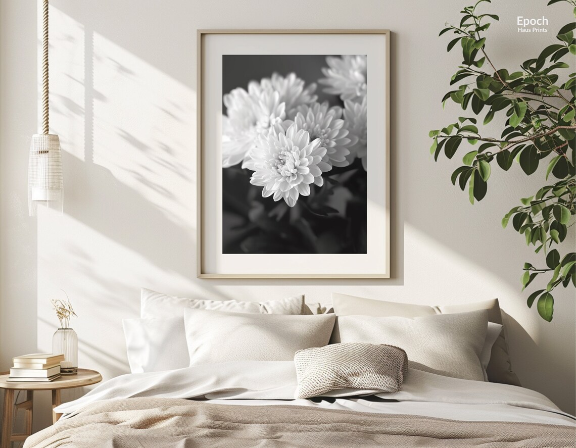 Chrysanthemum Flower, Black And White Floral Art Print - Image 2
