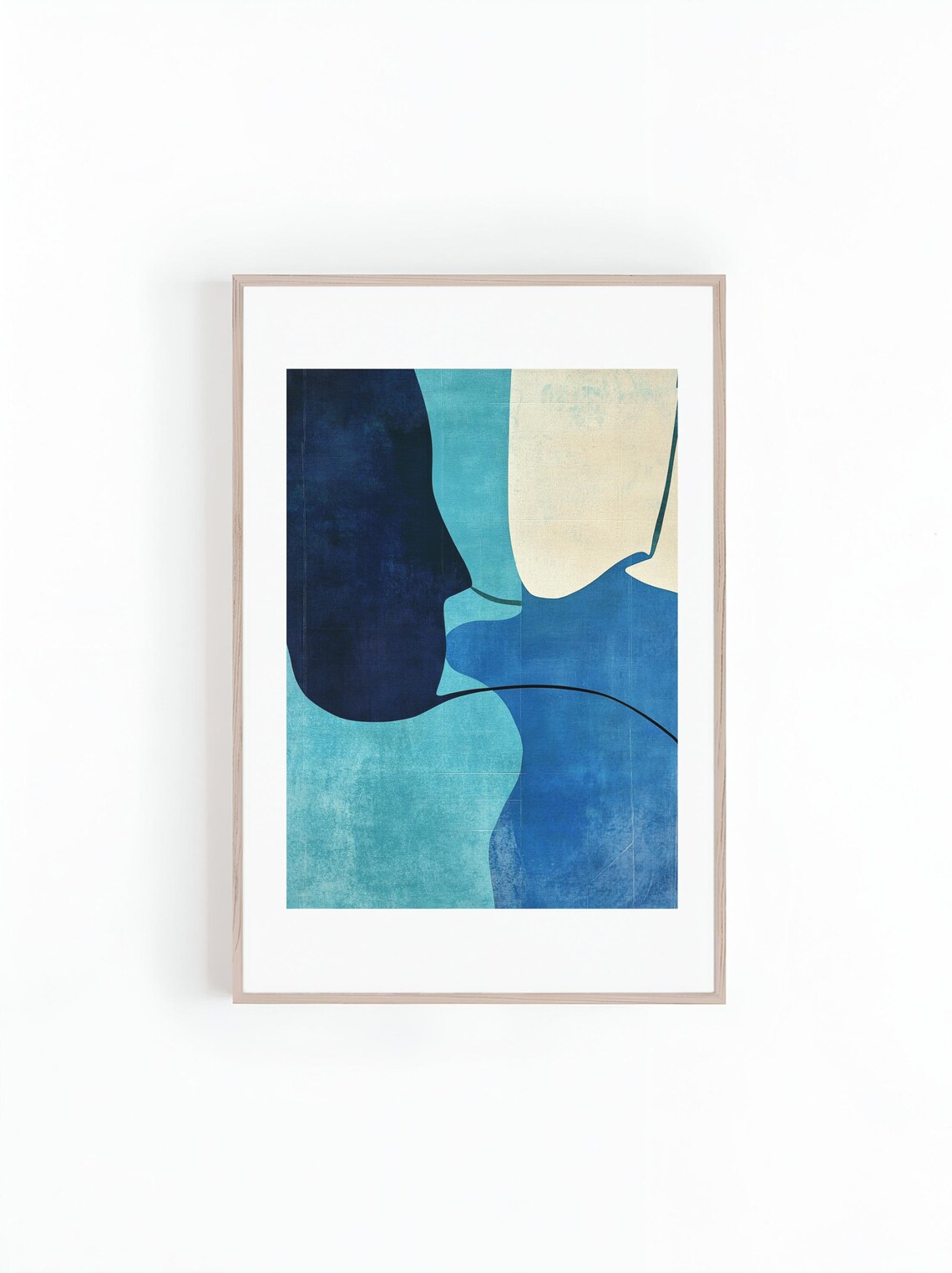 Abstract Blue Acrylic Oil Painting, Mid-Century