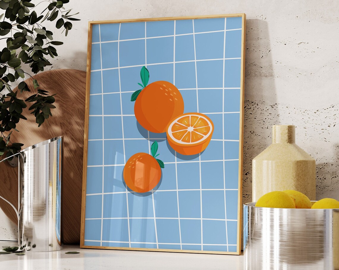 Orange Kitchen Wall Art, Retro Food Poster Print