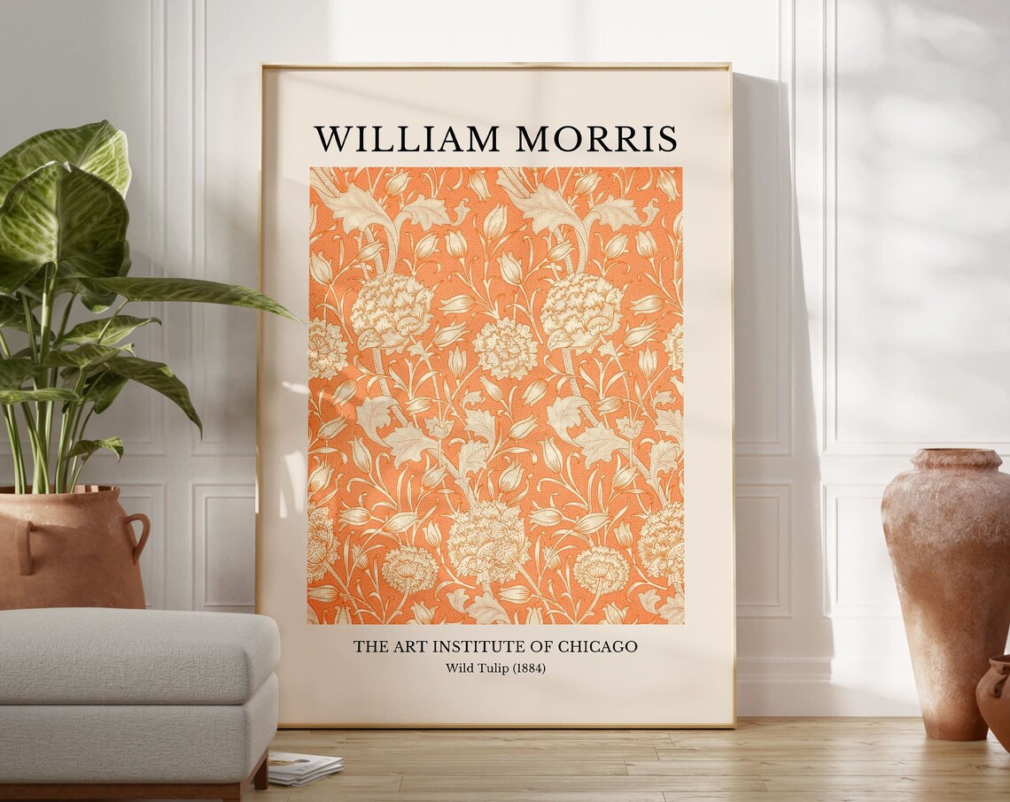 William Morris Wild Tulip 1884 Orange Floral Pattern Exhibition Poster