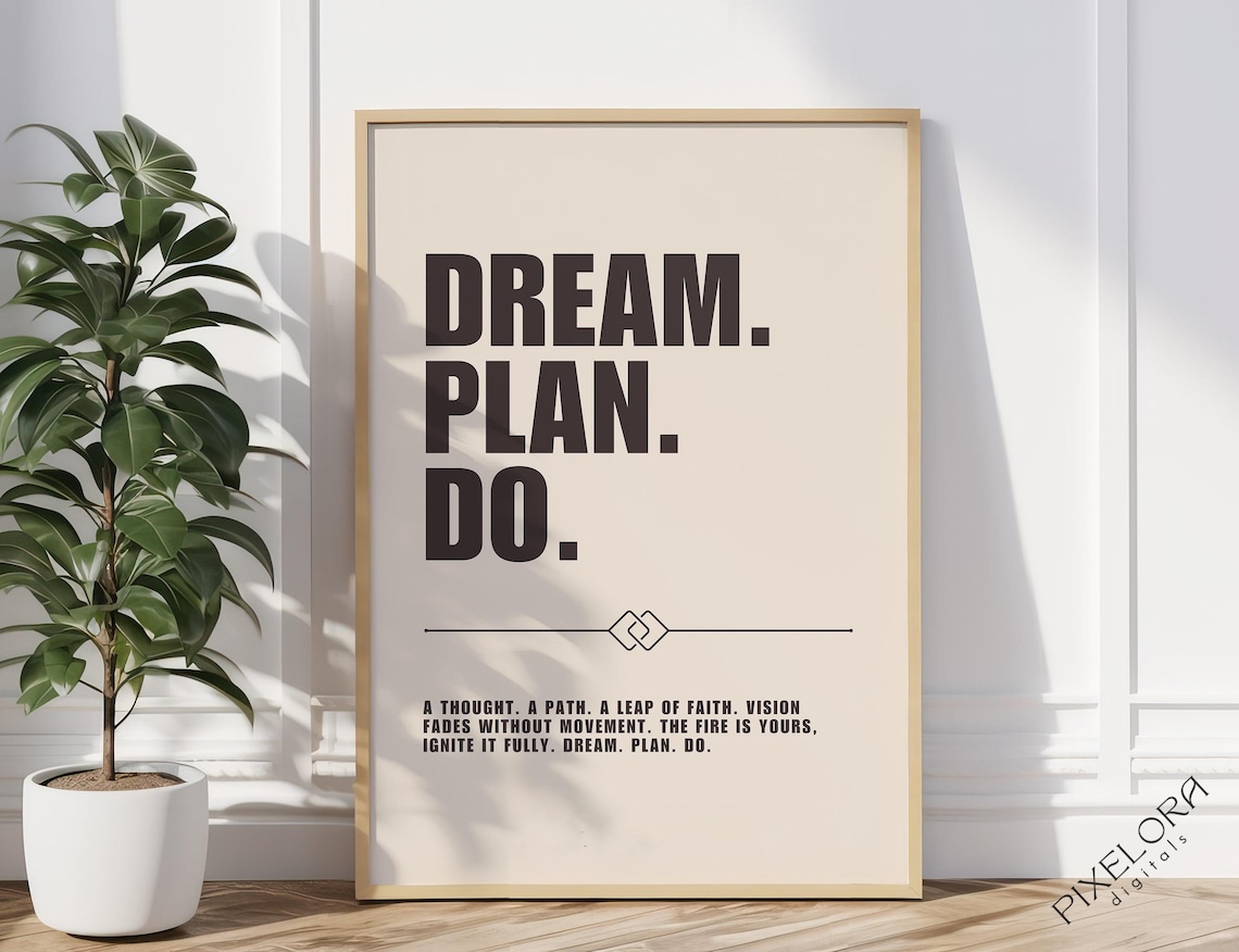 Dream Plan Do Minimalist Motivational Quote Poster in Warm Beige