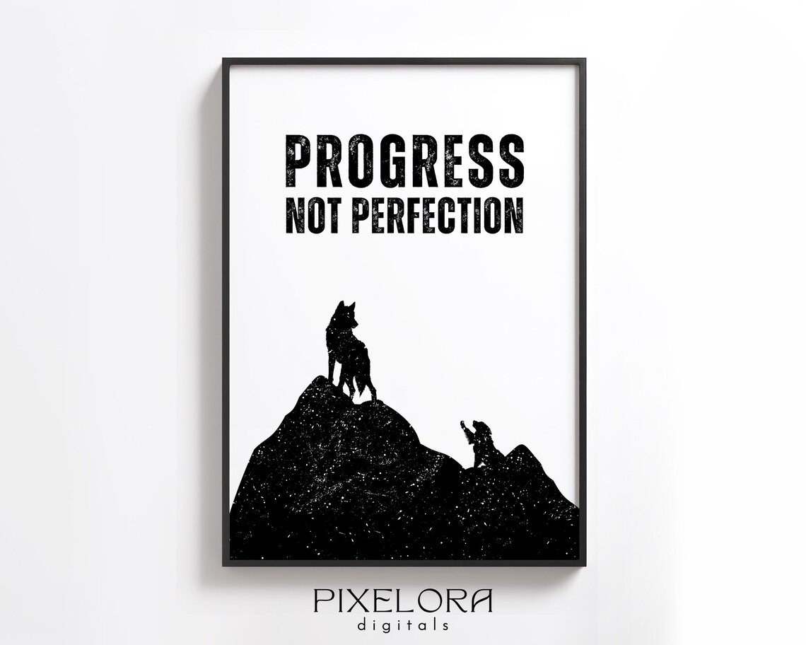 Progress Not Perfection Motivational Wall Art Inspirational Poster Encouraging Quote Office Decor