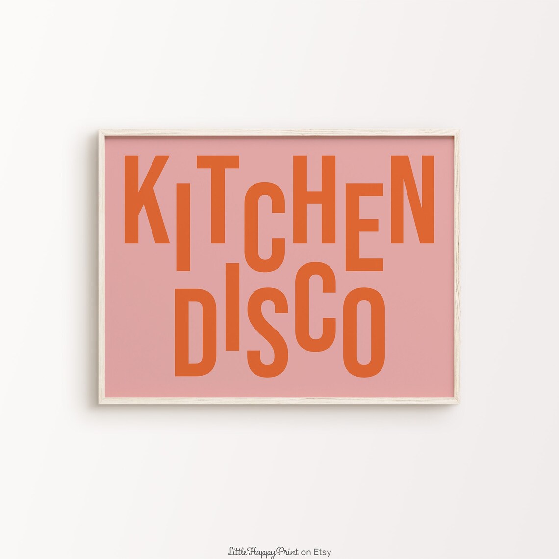 Kitchen Disco Print Blush Pink Orange Retro Funky Dancing Quote Typography Whimsical Cute Home Decor Wall Art Instant Download