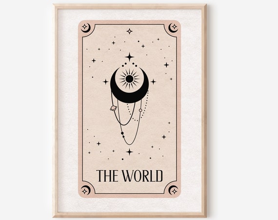 The World Tarot Print, Boho Celestial Art Print