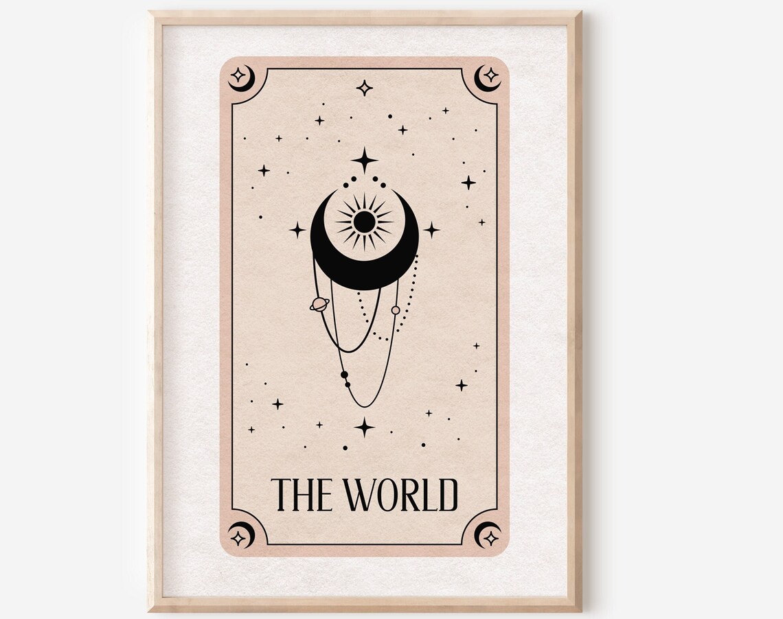 The World Tarot Print, Boho Celestial Art Print