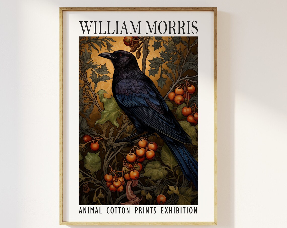 William Morris Black Crow Berry Branch Animal Exhibition Poster