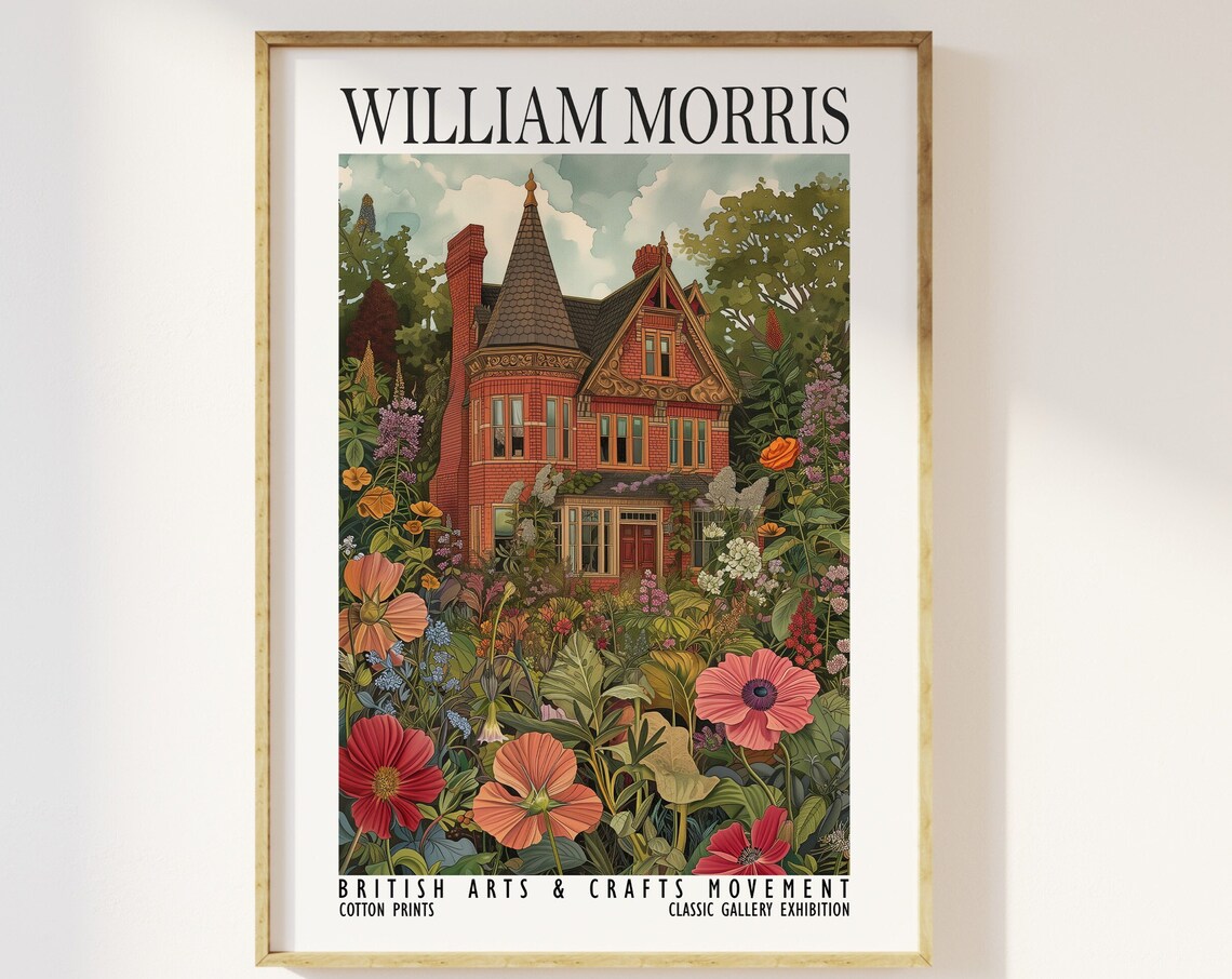 William Morris Victorian Brick House Garden Floral Cottage Poster