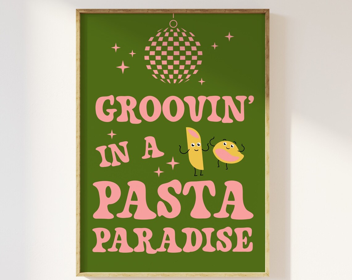 Groovin In A Pasta Paradise Funky Retro Kitchen Print