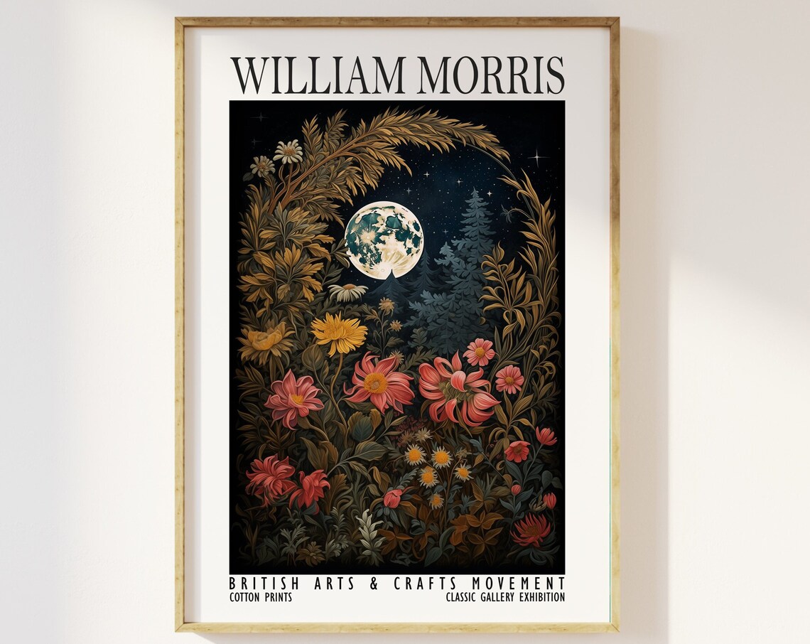 William Morris Full Moon Night Garden Floral Exhibition Poster