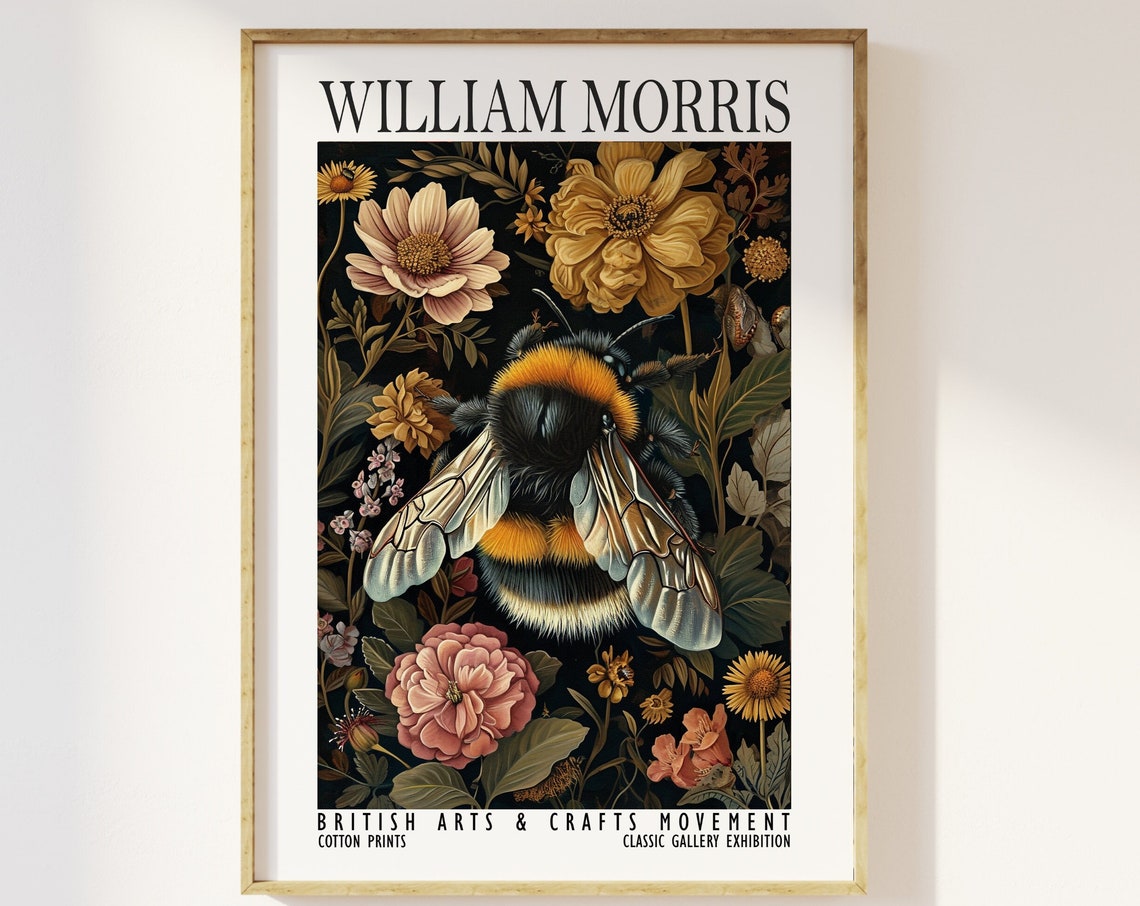 William Morris Bumblebee Floral Garden Exhibition Art Poster