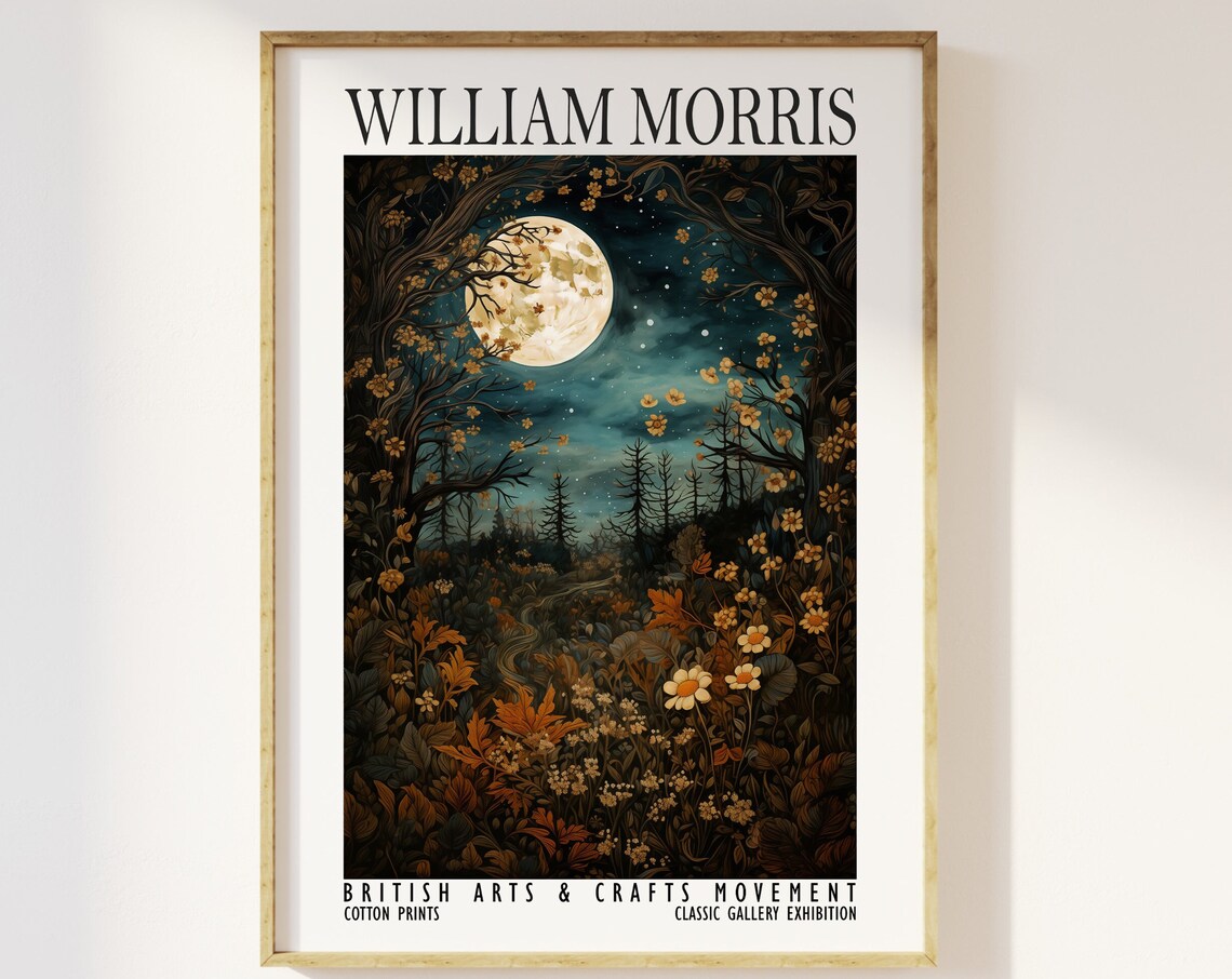 William Morris Full Moon Woodland Night Floral Exhibition Poster