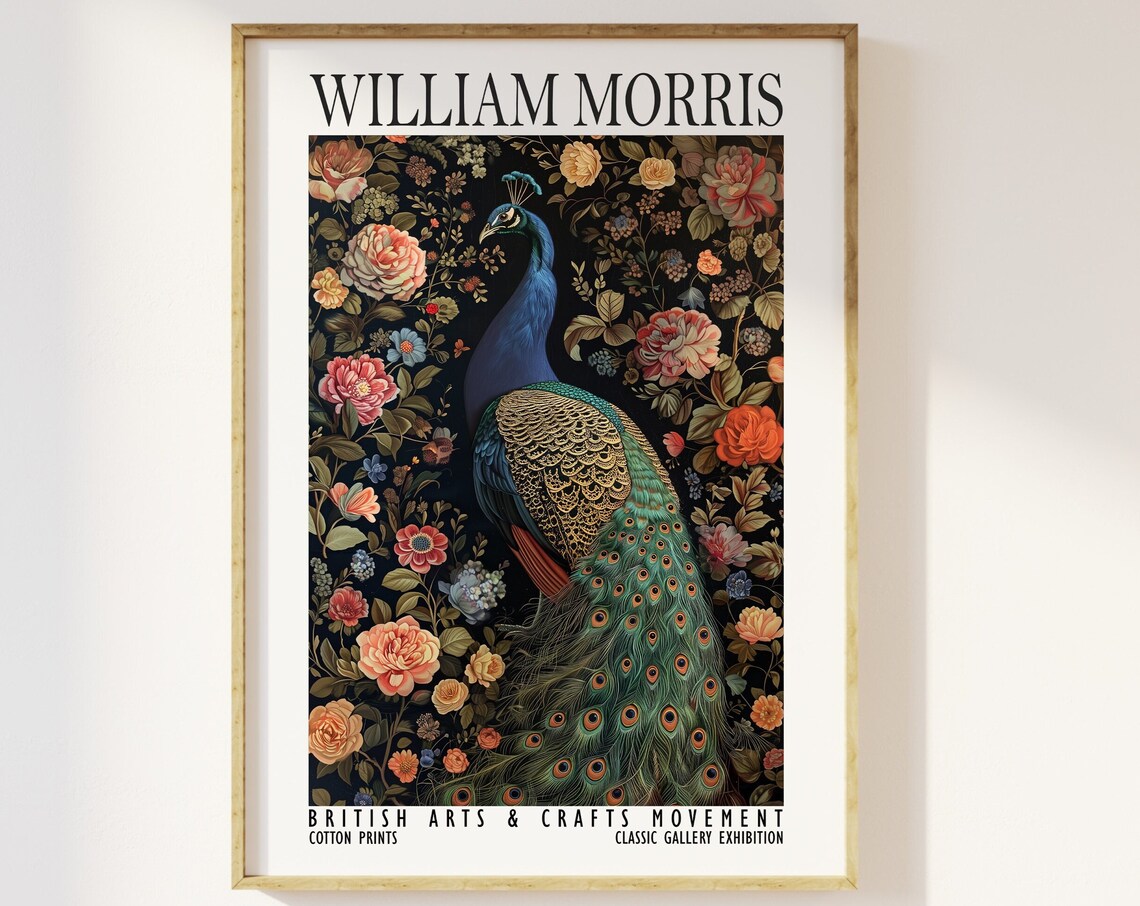 William Morris Peacock Floral Majestic Bird Exhibition Poster