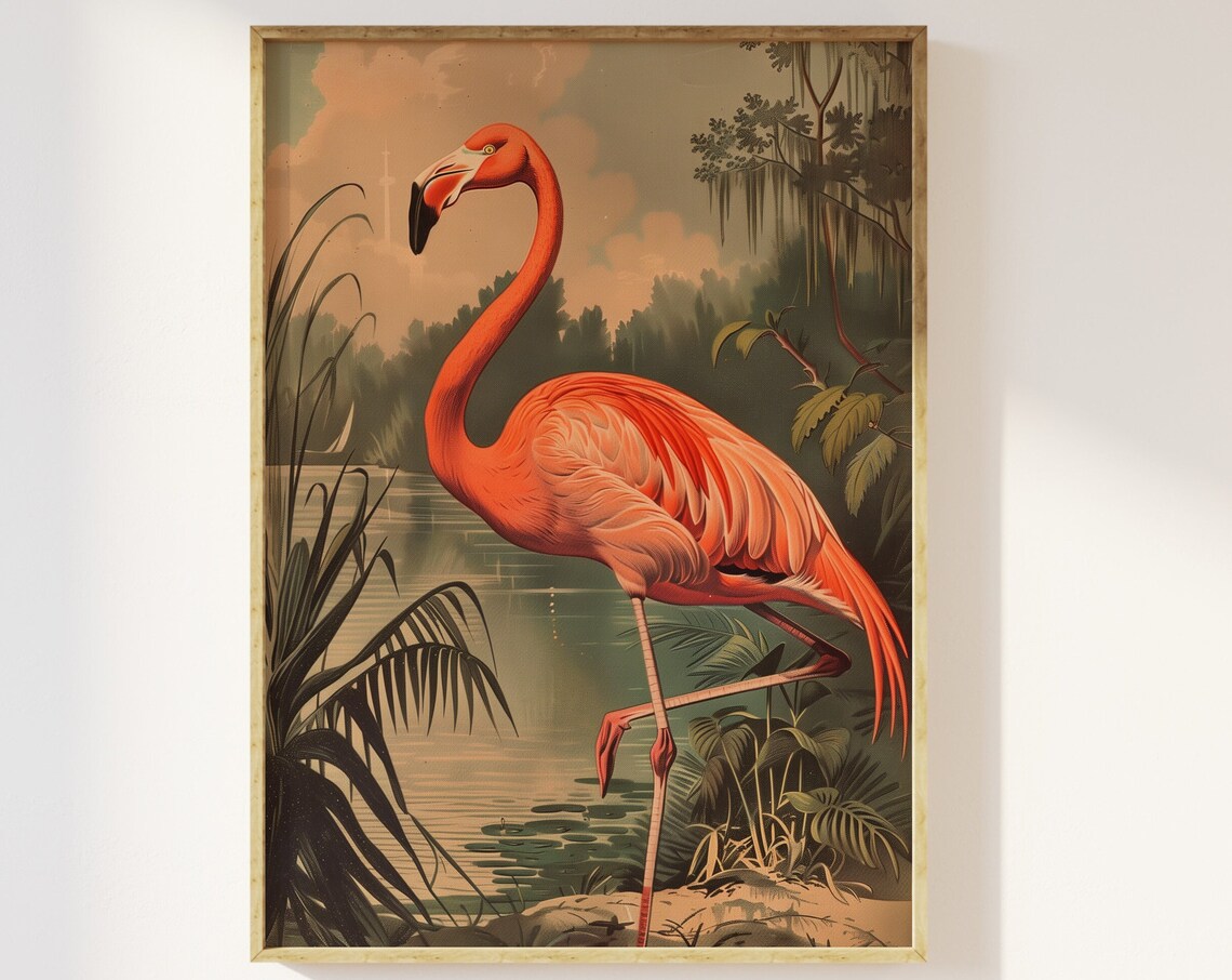 Vintage Flamingo Tropical Bird Art Print