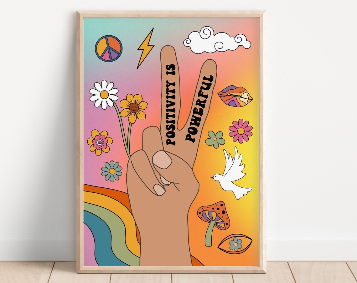 Positivity Is Powerful Retro Floral Art Print