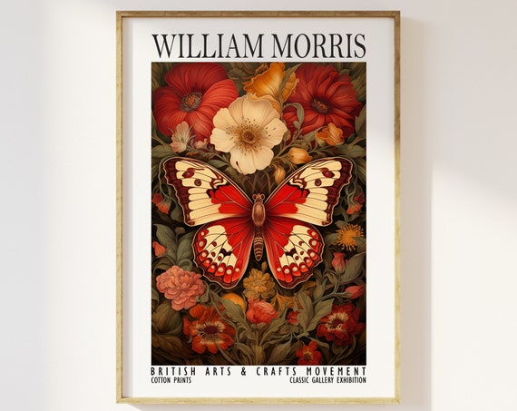 William Morris Style Beautiful Butterfly And Foliage Print Cotton Prints Exhibition Vintage William Morris Poster Luxury Botanical Nature