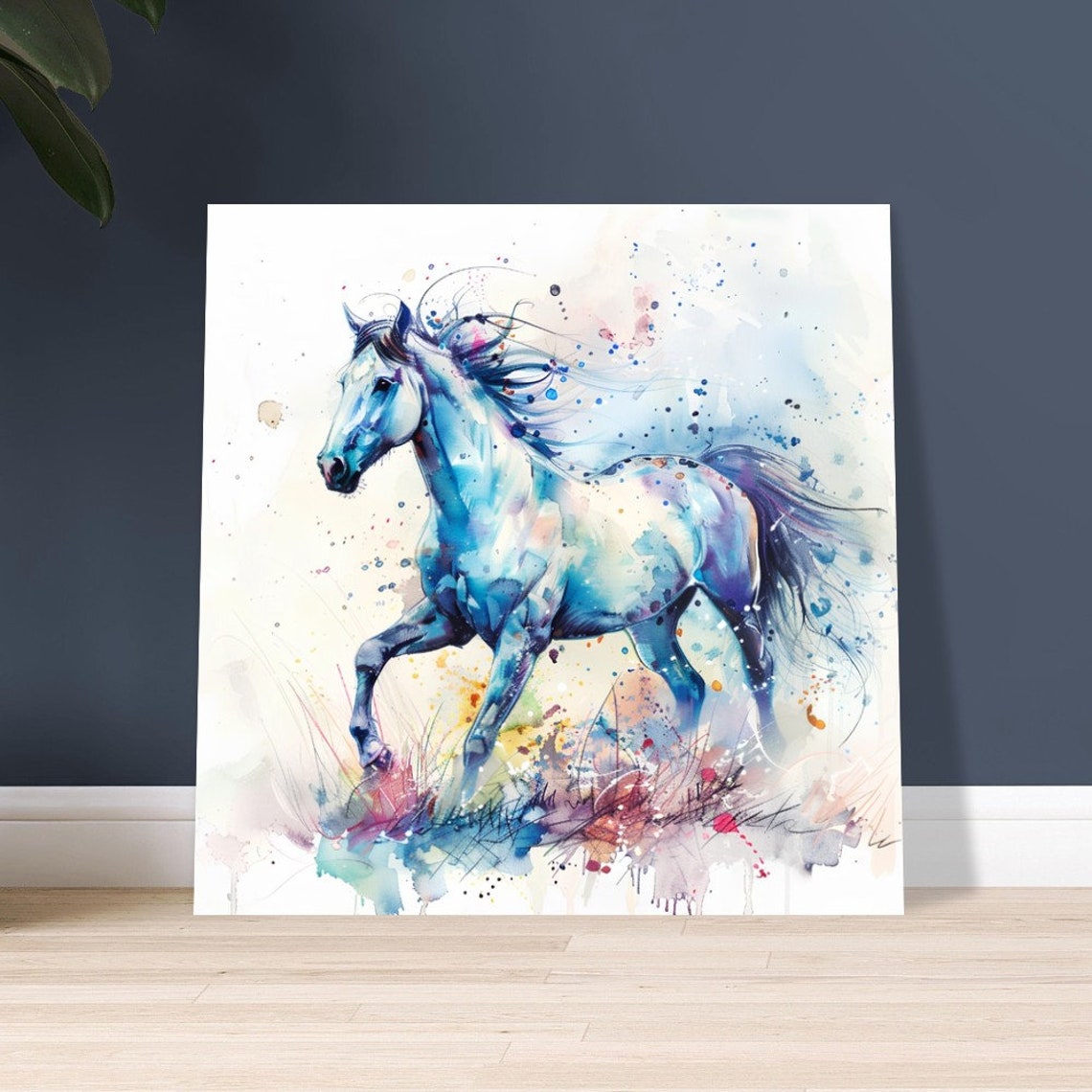 Spirited White Horse Galloping Watercolour Dynamic Equine Art Poster - Image 4