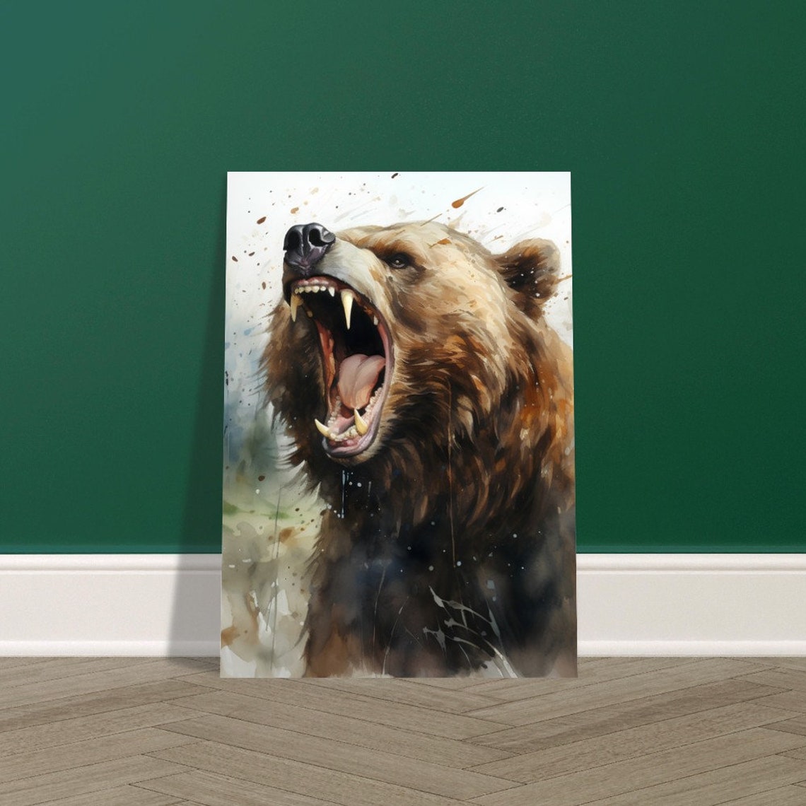 Roaring Grizzly Bear Mouth Open Watercolour Wildlife Animal Poster - Image 4