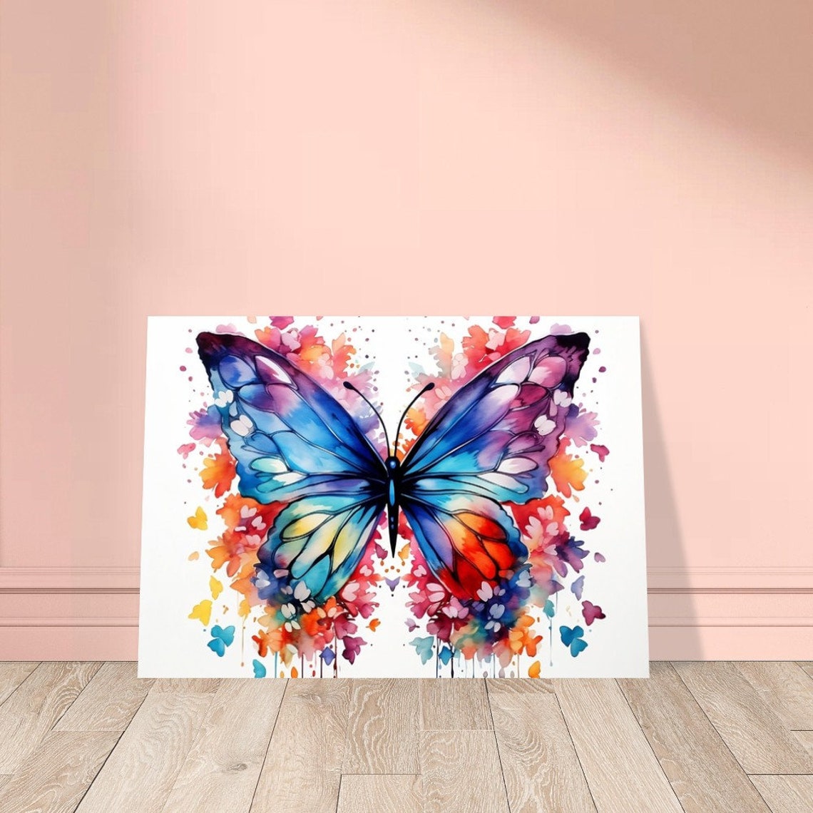 Blue Butterfly Watercolour Painting Floral Splash Insect Art Poster - Image 3