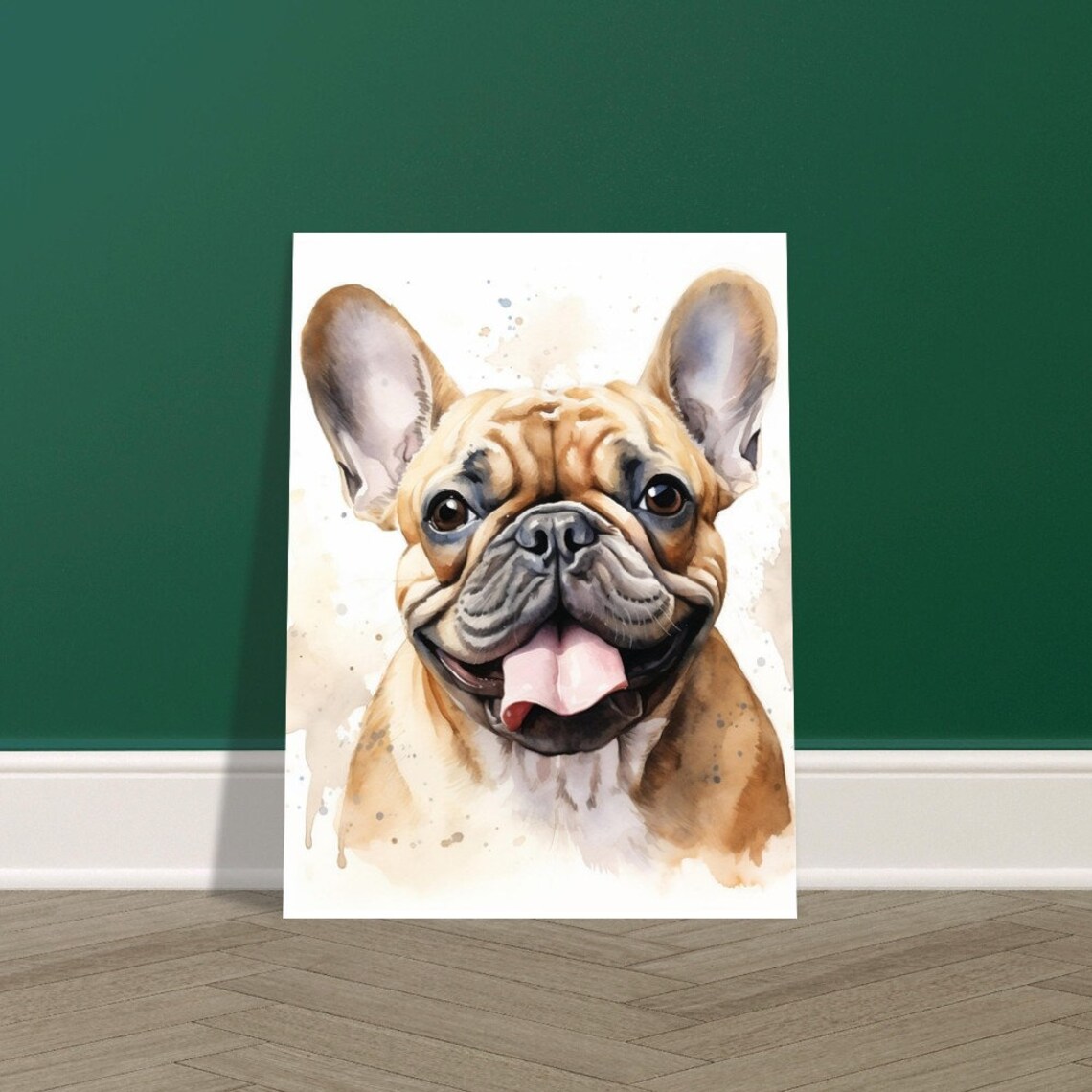 Happy Tan French Bulldog Smile Watercolour Cute Dog Portrait Poster - Image 2